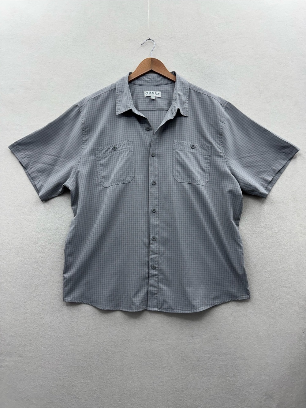 Orvis Men's XXL Shirt Gray Check Short Sleeve Button Up